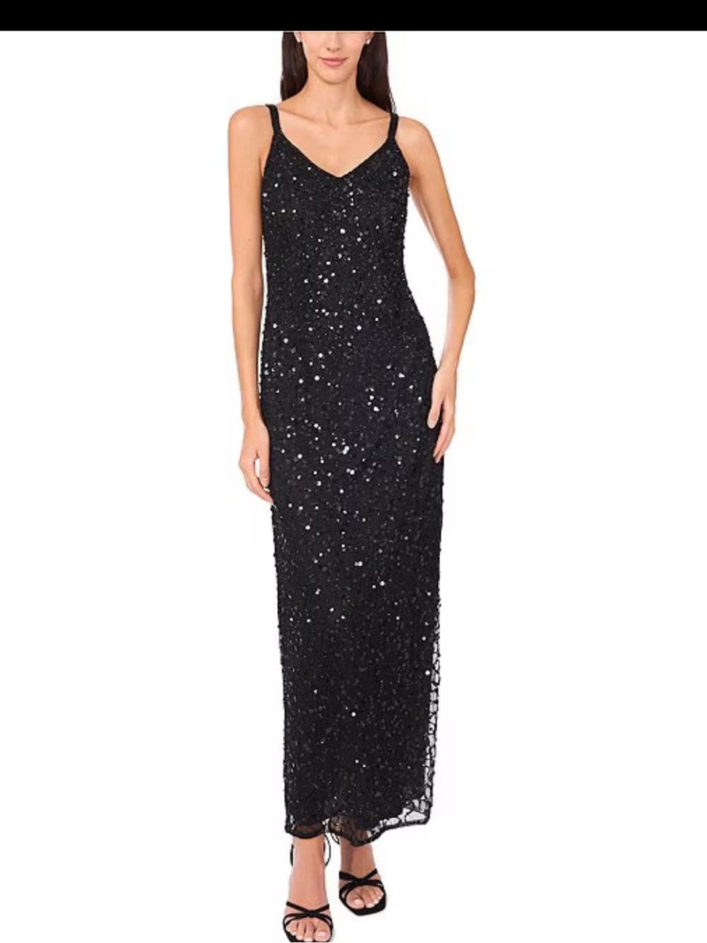 Pisarro Nights Beaded Mesh V-Neck 3/4 Sleeves A-Line 2-Piece Jacket Dress